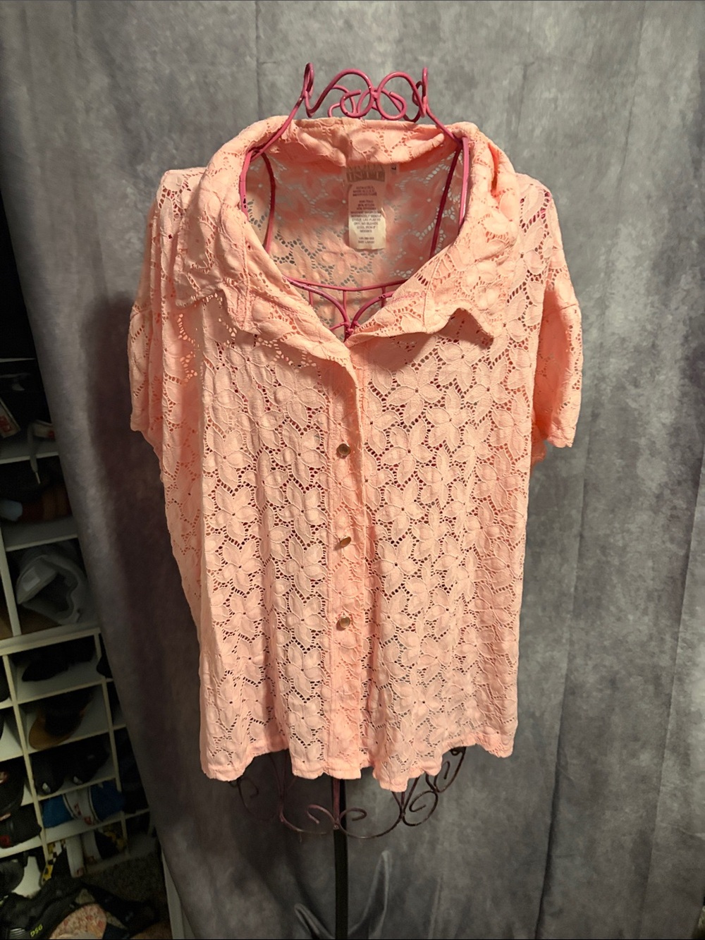 Light Peach Lace Button-Front Women's Top